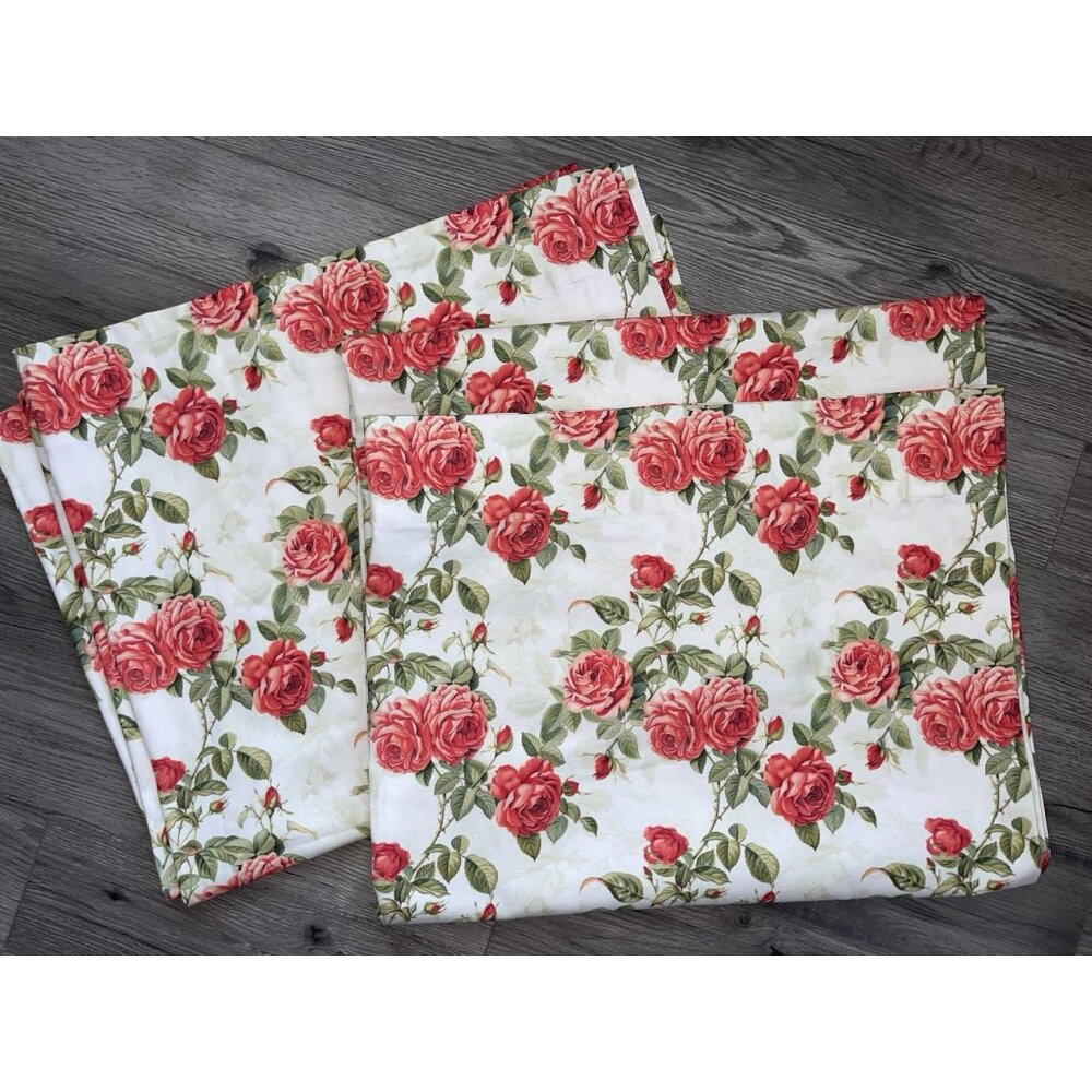 Spoonflower Floral / Red Rose 100% Cotton Curtain Panels 2- 84”X48” New w/o tags